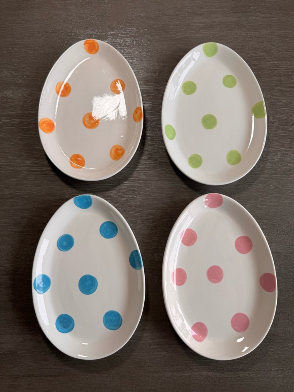 Vintage Set Of Four Egg Ceramic Polka Dot Plates